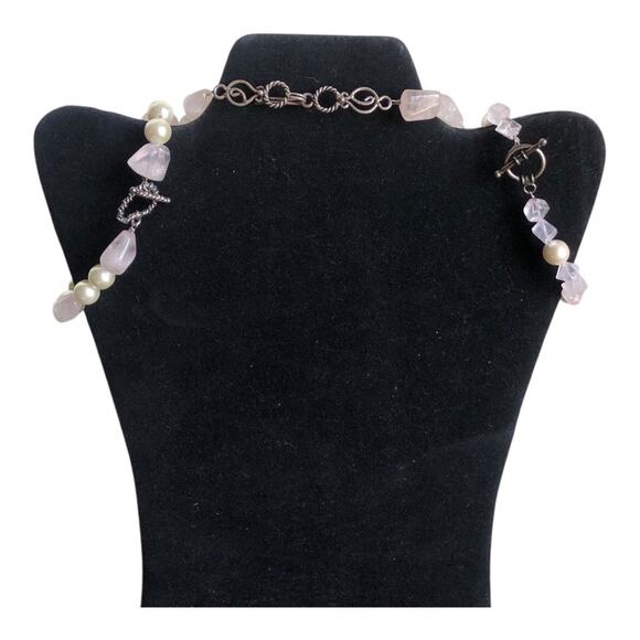 Handmade Vintage Inspired Faux Pearl Pink Gemstones Necklace & Two Bracelets Set - Picture 4 of 16